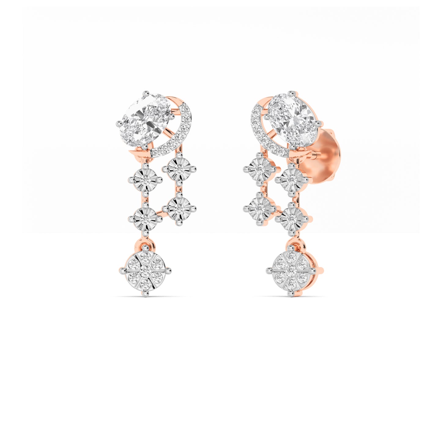Rose Gold Oval Diamond Cascade Drop Earrings