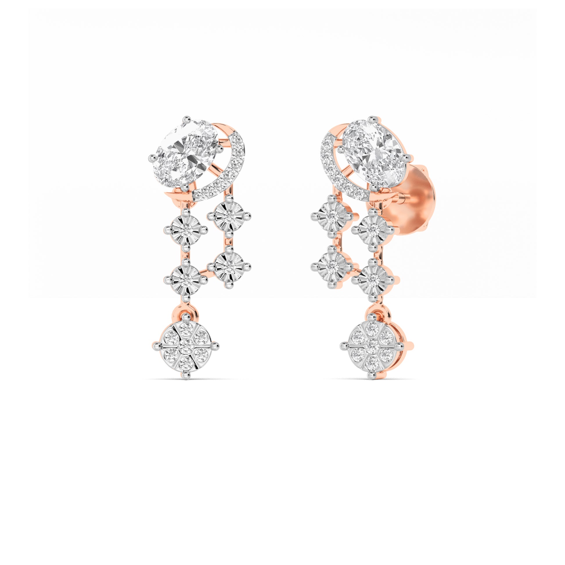 Rose Gold Oval Diamond Cascade Drop Earrings