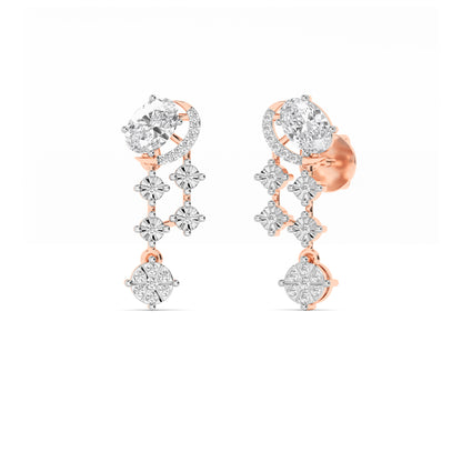 Rose Gold Oval Diamond Cascade Drop Earrings