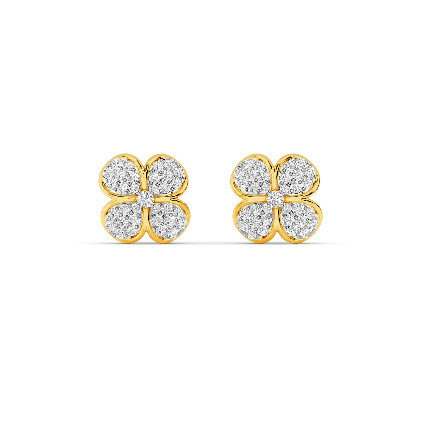 Yellow Gold Clover Diamond Pavé Stud Earrings