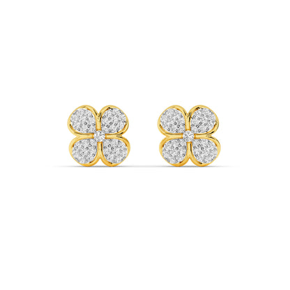 Yellow Gold Clover Diamond Pavé Stud Earrings