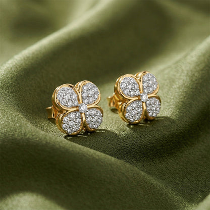 Yellow Gold Clover Diamond Pavé Stud Earrings
