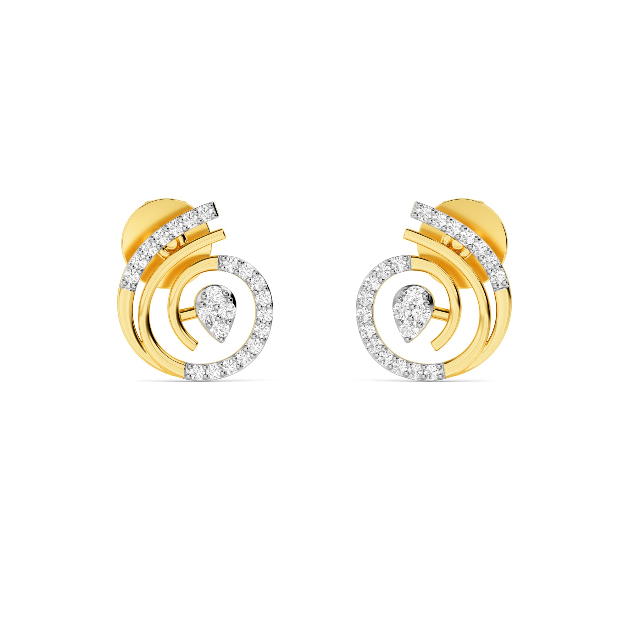 Spiral Diamond Pear Drop Stud Earrings