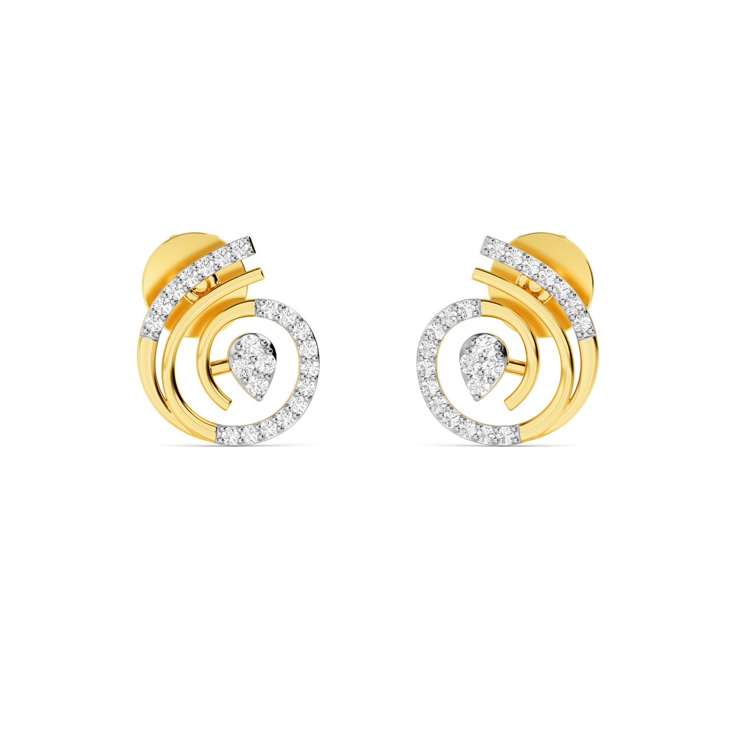 Spiral Diamond Pear Drop Stud Earrings