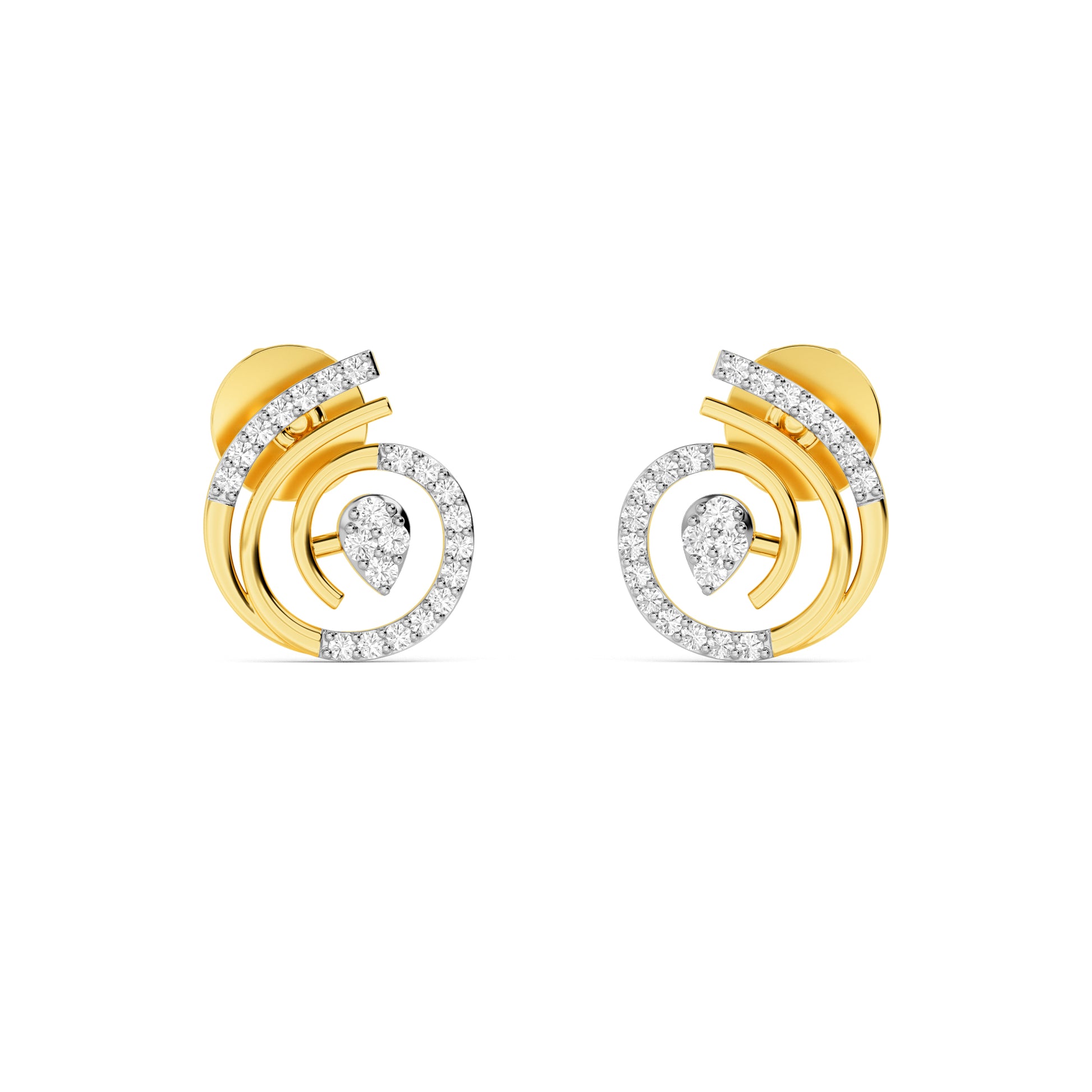 Spiral Diamond Pear Drop Stud Earrings