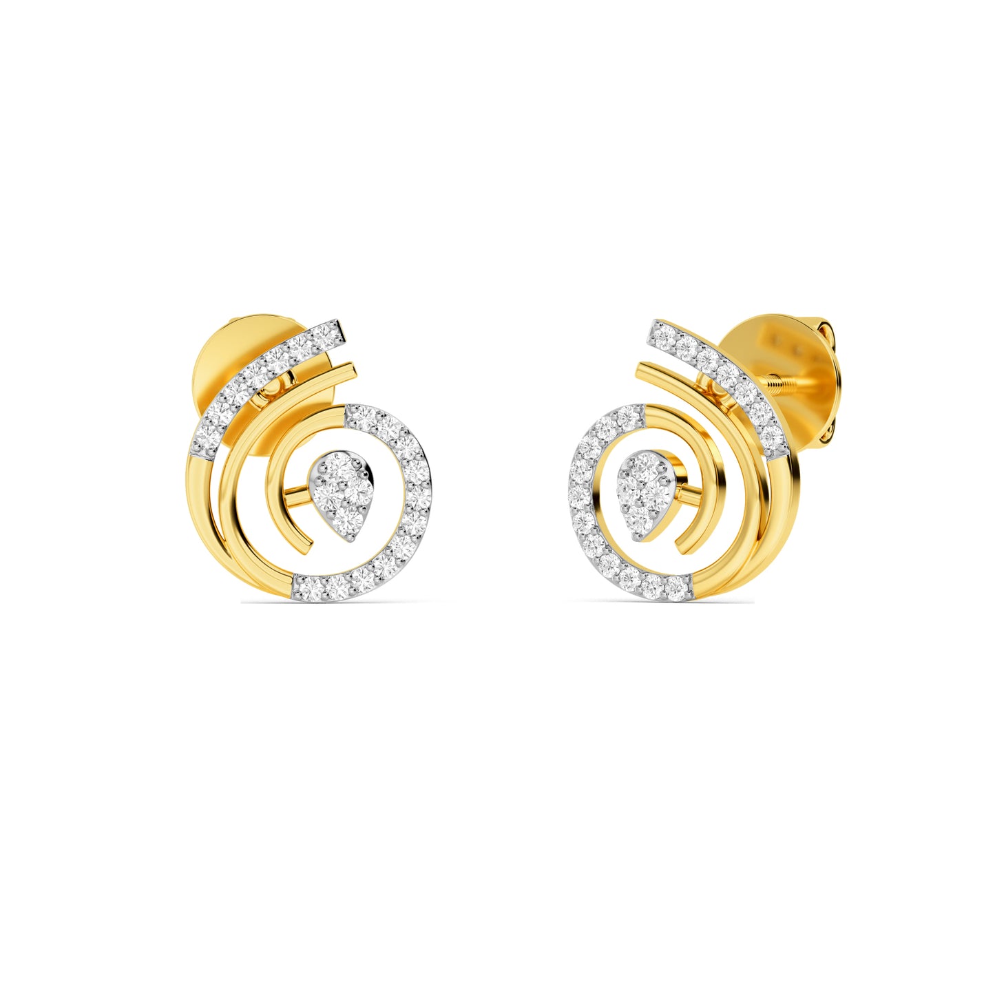 Spiral Diamond Pear Drop Stud Earrings