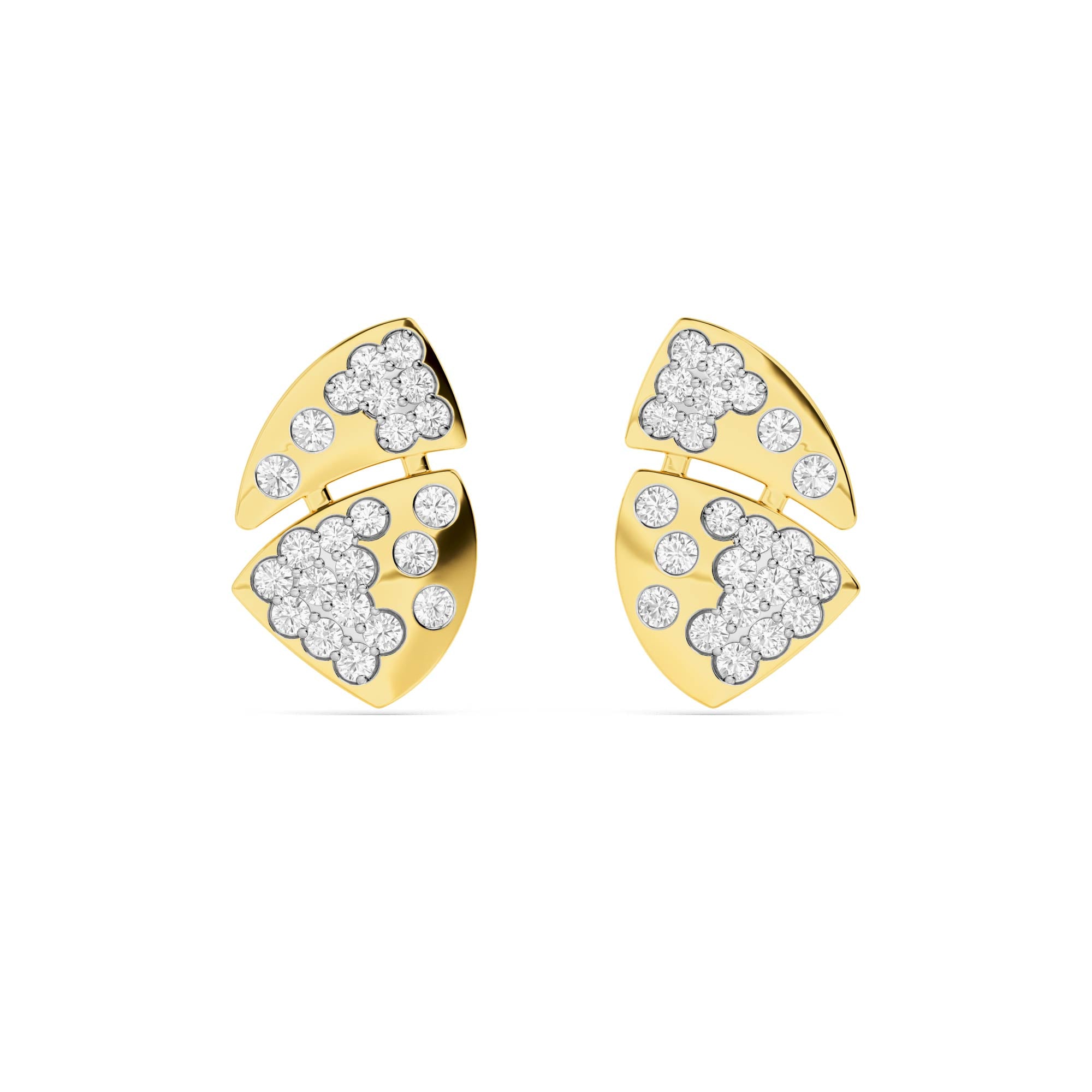 Yellow Gold Leaf Cluster Diamond Earrings