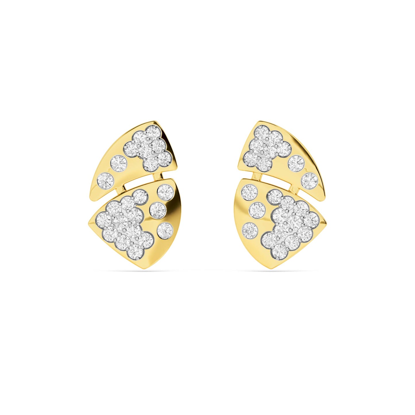 Yellow Gold Leaf Cluster Diamond Earrings