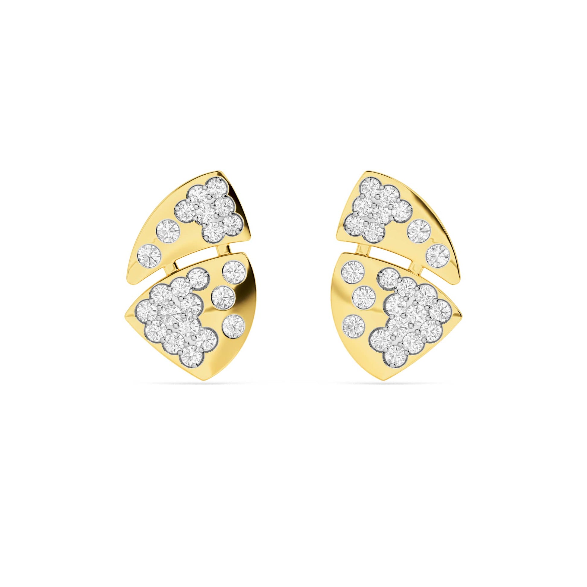 Yellow Gold Leaf Cluster Diamond Earrings