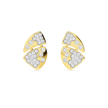 Yellow Gold Leaf Cluster Diamond Earrings