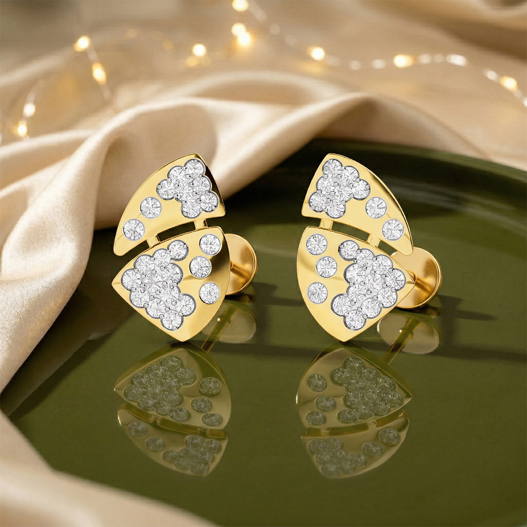 Yellow Gold Leaf Cluster Diamond Earrings