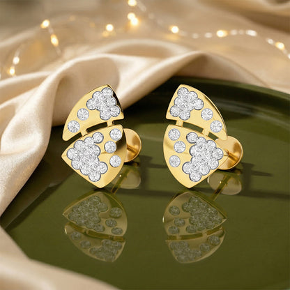 Yellow Gold Leaf Cluster Diamond Earrings