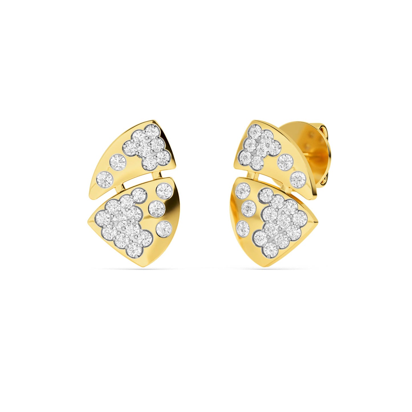 Yellow Gold Leaf Cluster Diamond Earrings