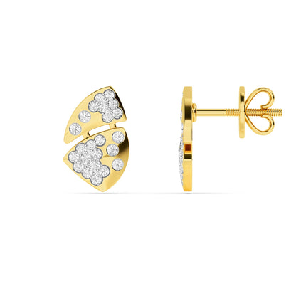 Yellow Gold Leaf Cluster Diamond Earrings