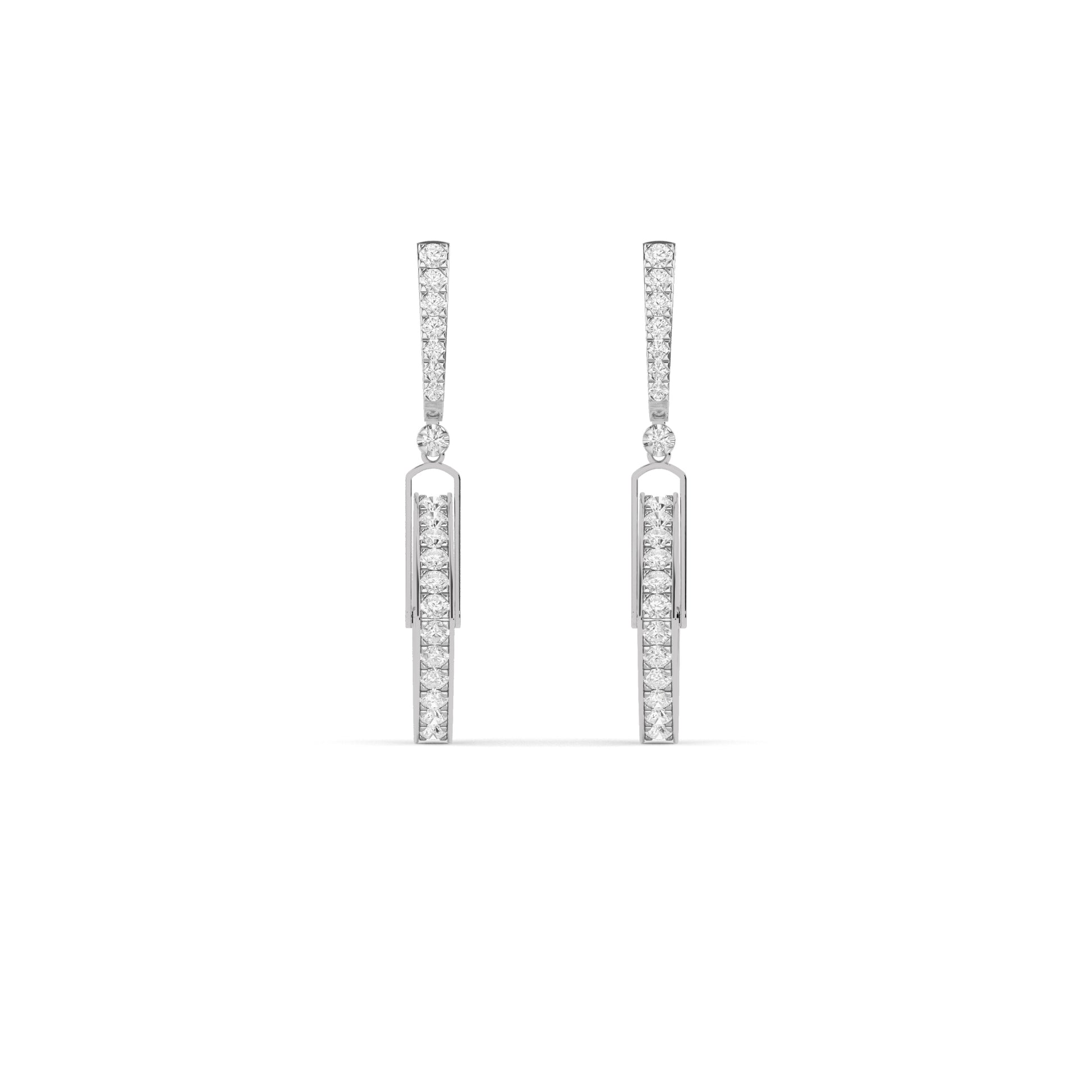 White Gold Linear Bar Diamond Drop Earrings