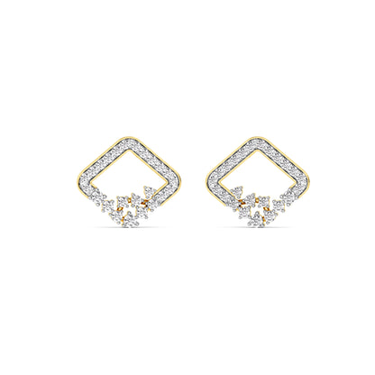 Yellow Gold Square Diamond Cluster Stud Earrings