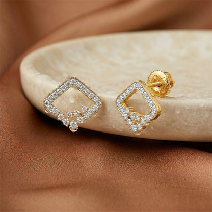 Yellow Gold Square Diamond Cluster Stud Earrings