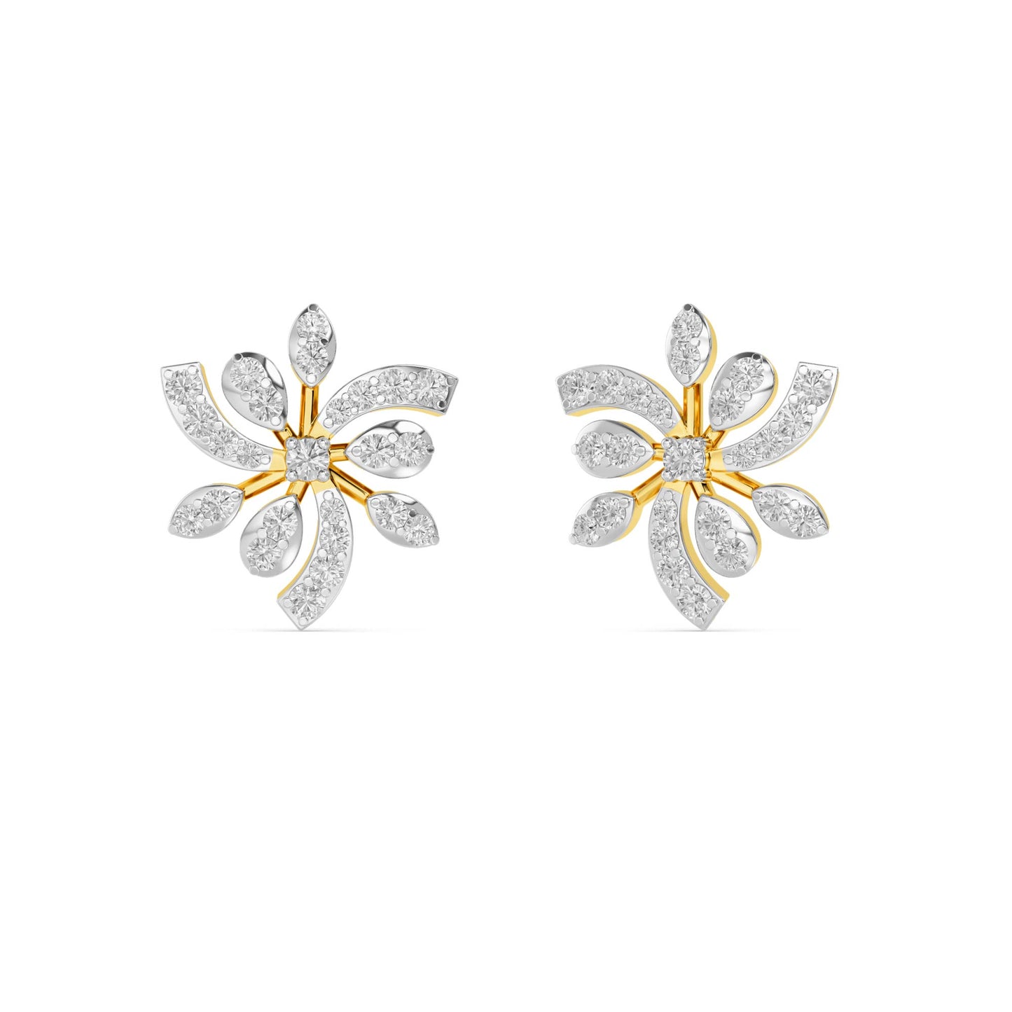 Two-Tone Starburst Spray Diamond Stud Earrings
