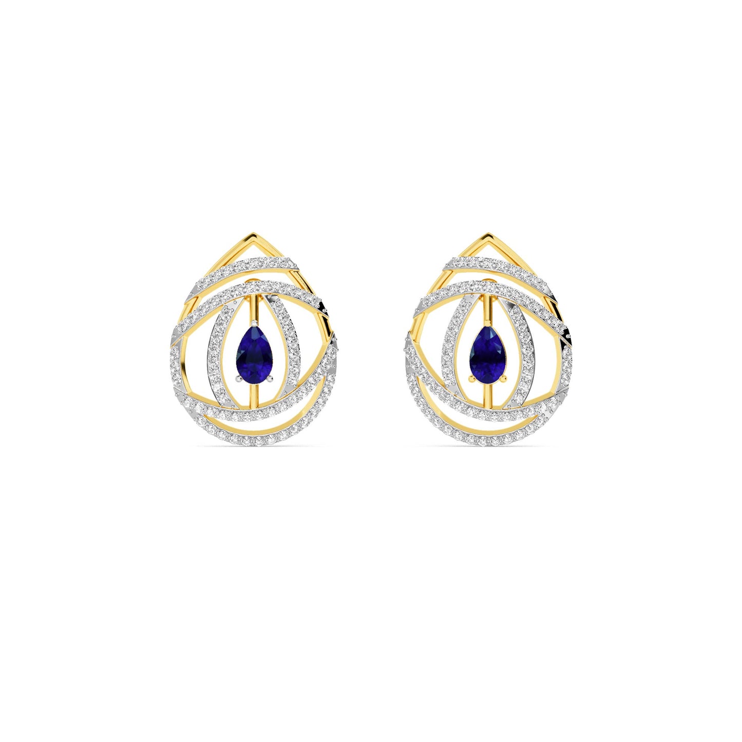 Yellow Gold Sapphire Diamond Swirl Stud Earrings