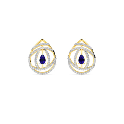 Yellow Gold Sapphire Diamond Swirl Stud Earrings