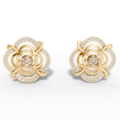 Yellow Gold Open Rose Diamond Stud Earrings