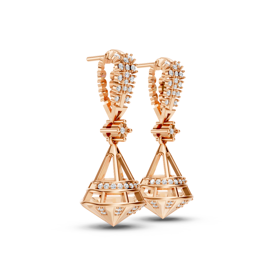 Geometric Jhumka Diamond Drop Earrings 18K Rose Gold