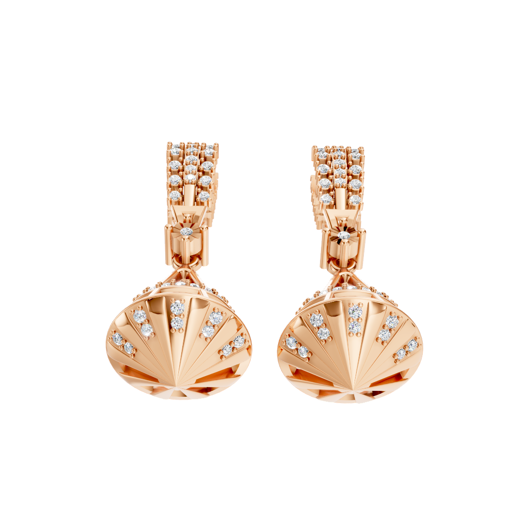 Geometric Jhumka Diamond Drop Earrings 18K Rose Gold