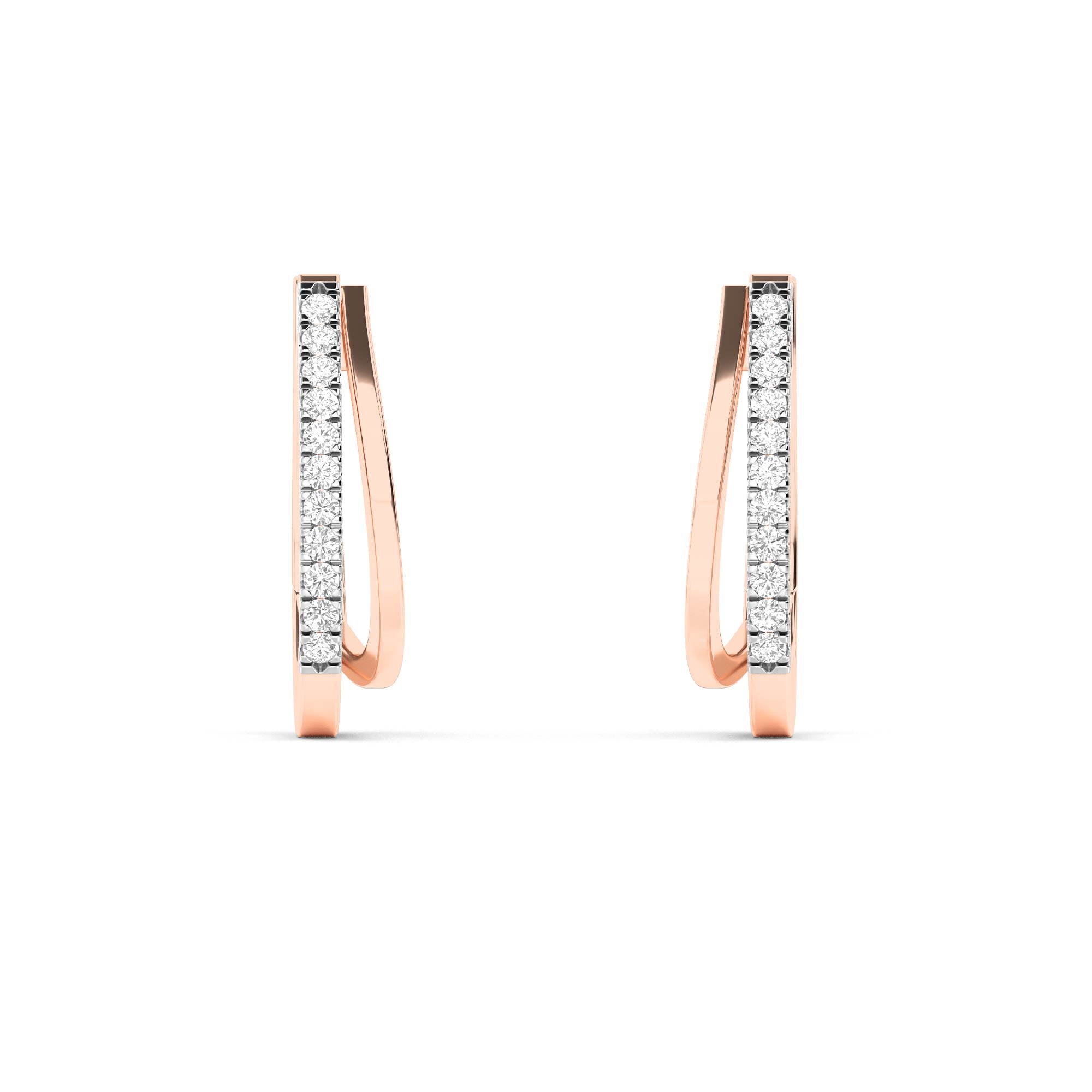 Rose Gold Modern Diamond J-Hoop Earrings