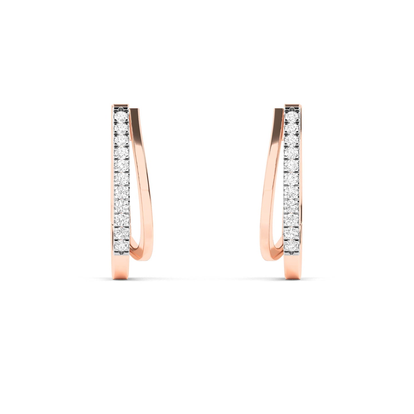 Rose Gold Modern Diamond J-Hoop Earrings