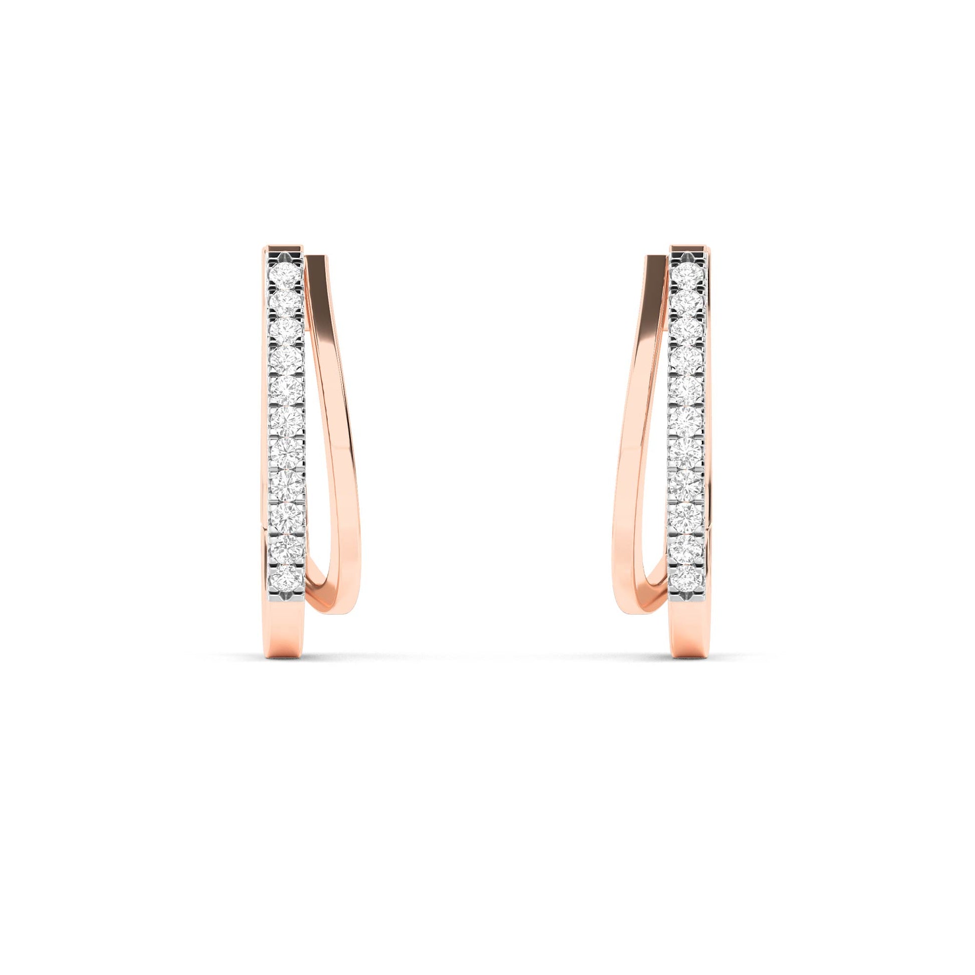 Rose Gold Modern Diamond J-Hoop Earrings