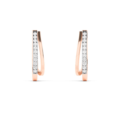 Rose Gold Modern Diamond J-Hoop Earrings
