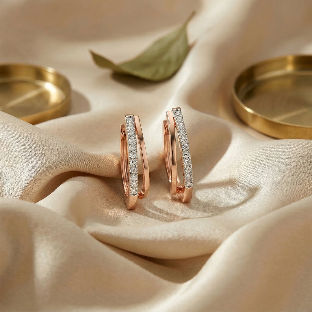 Rose Gold Modern Diamond J-Hoop Earrings