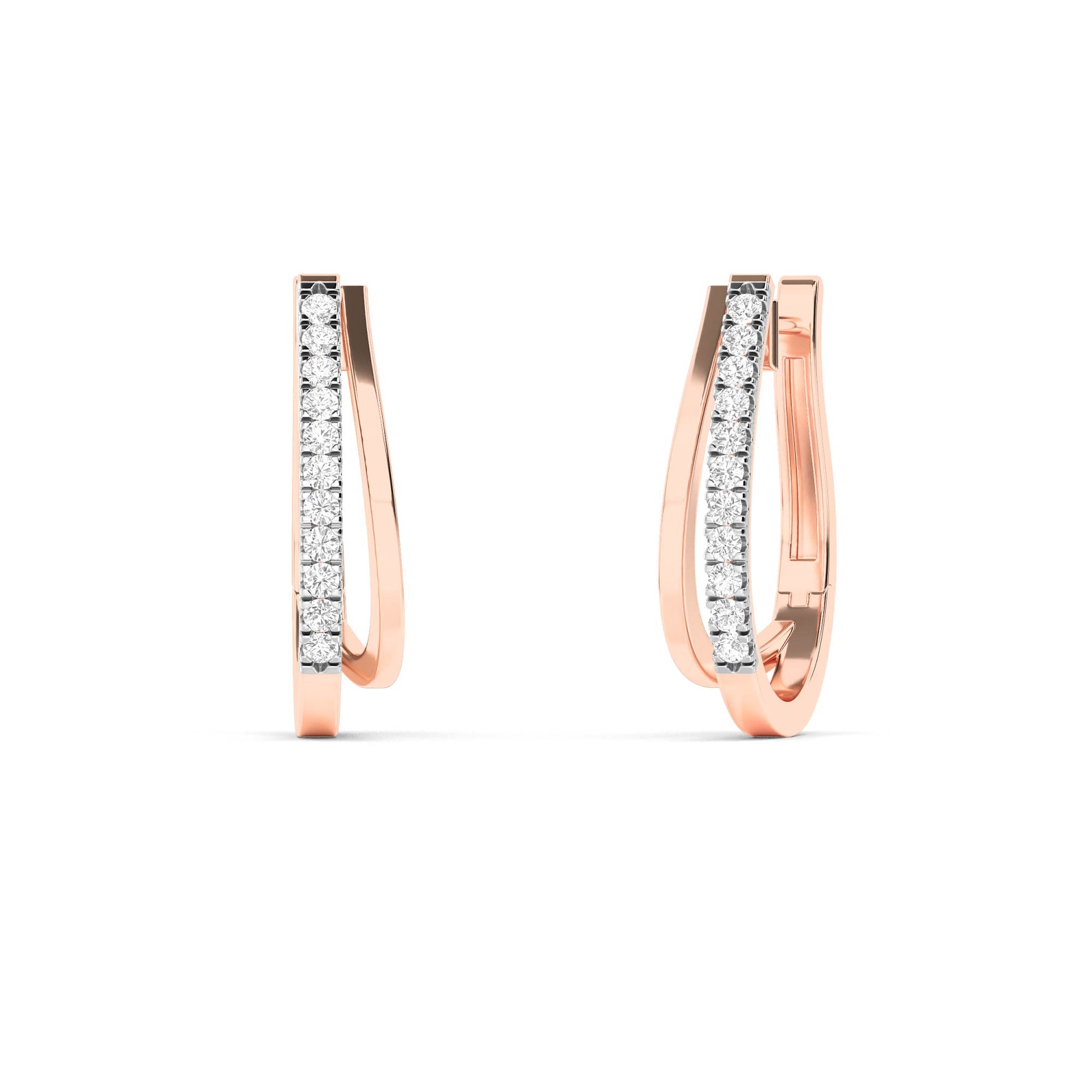 Rose Gold Modern Diamond J-Hoop Earrings