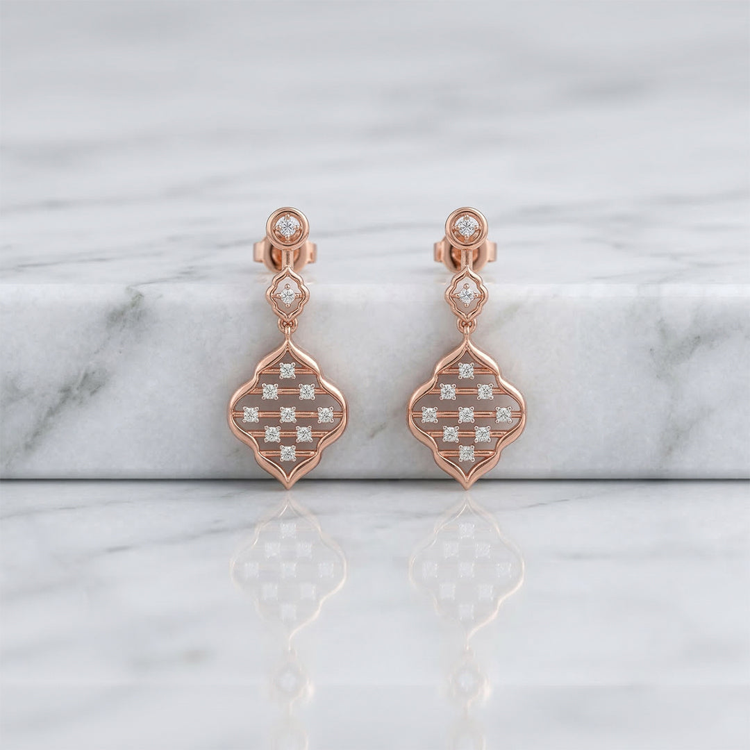 Rose Gold Geometric Diamond Drop Earrings