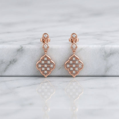Rose Gold Geometric Diamond Drop Earrings