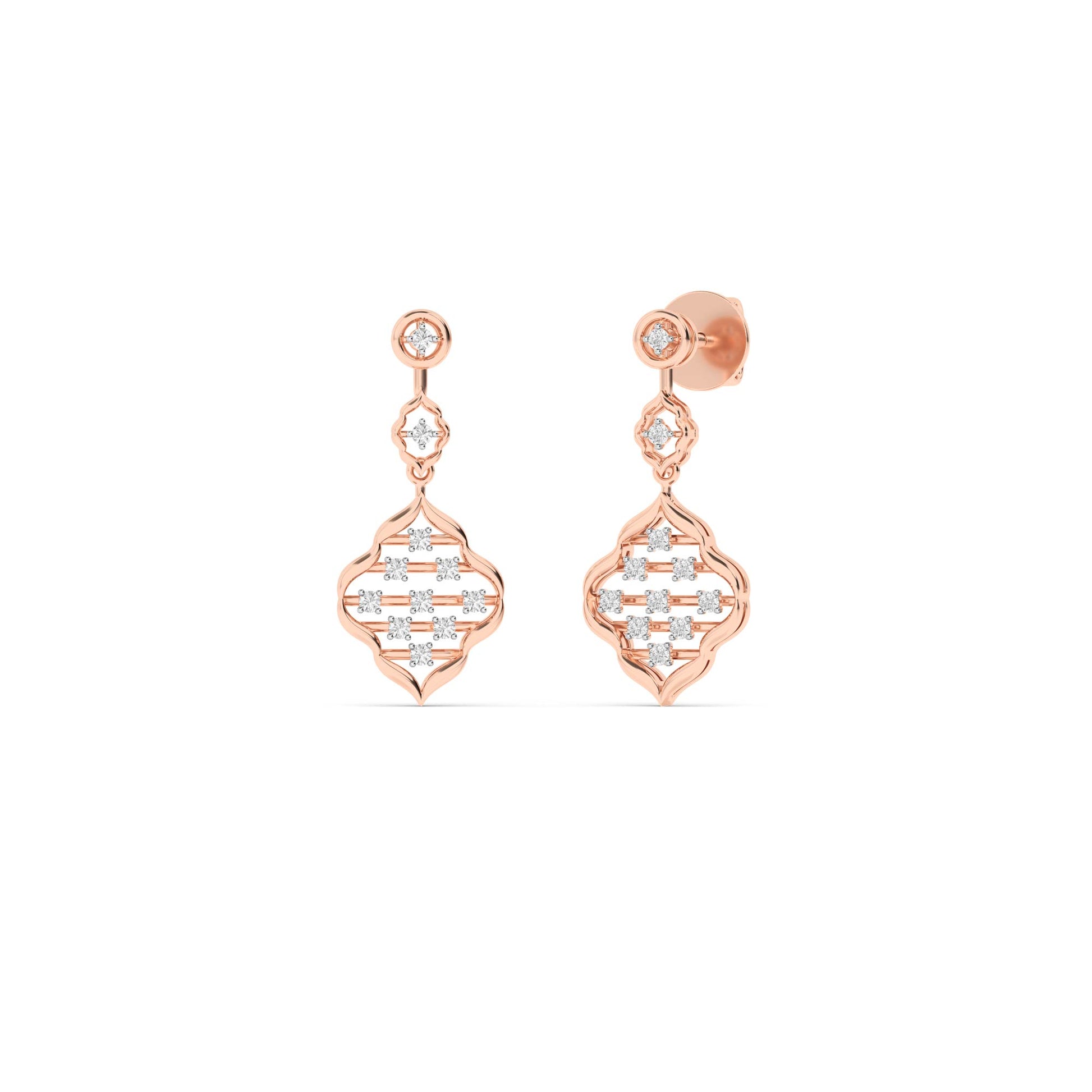 Rose Gold Geometric Diamond Drop Earrings