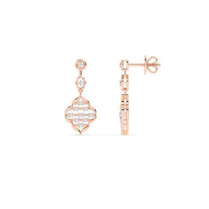 Rose Gold Geometric Diamond Drop Earrings