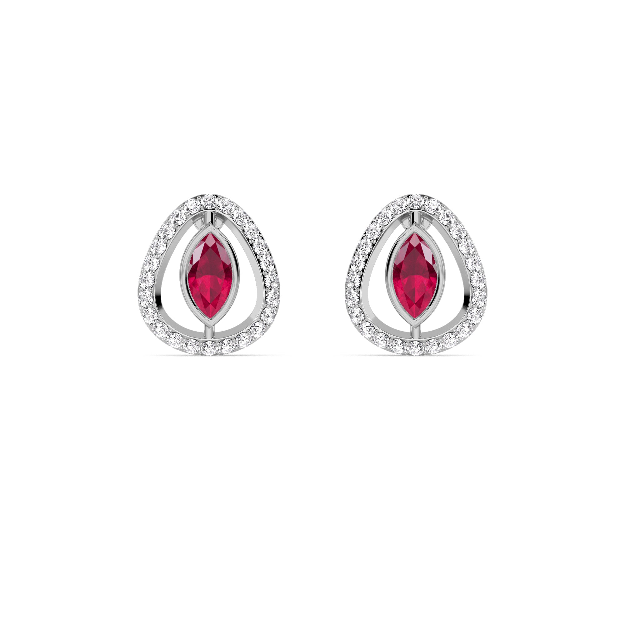 Marquise Ruby Diamond Halo Stud Earrings