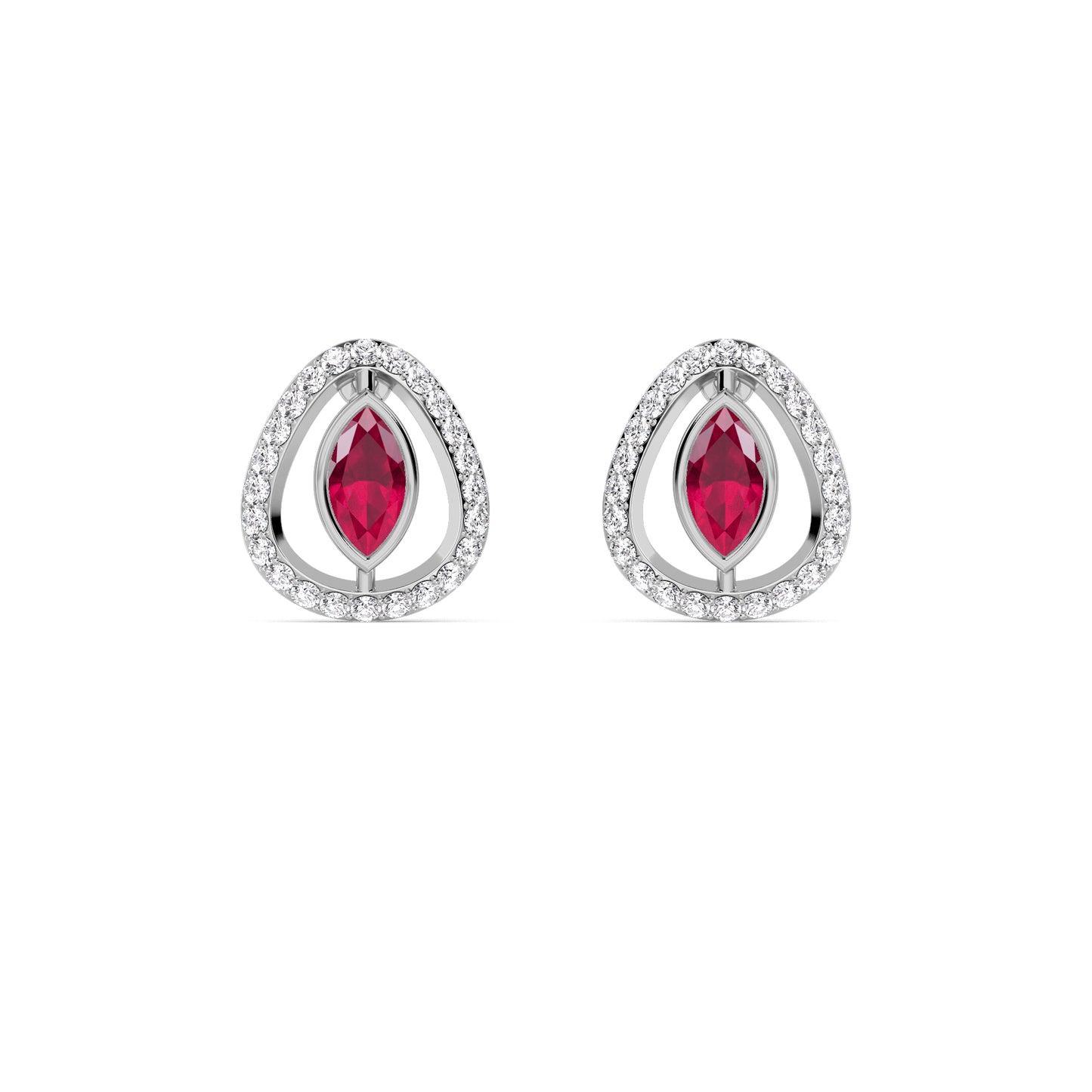 Marquise Ruby Diamond Halo Stud Earrings