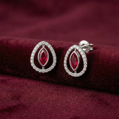 Marquise Ruby Diamond Halo Stud Earrings