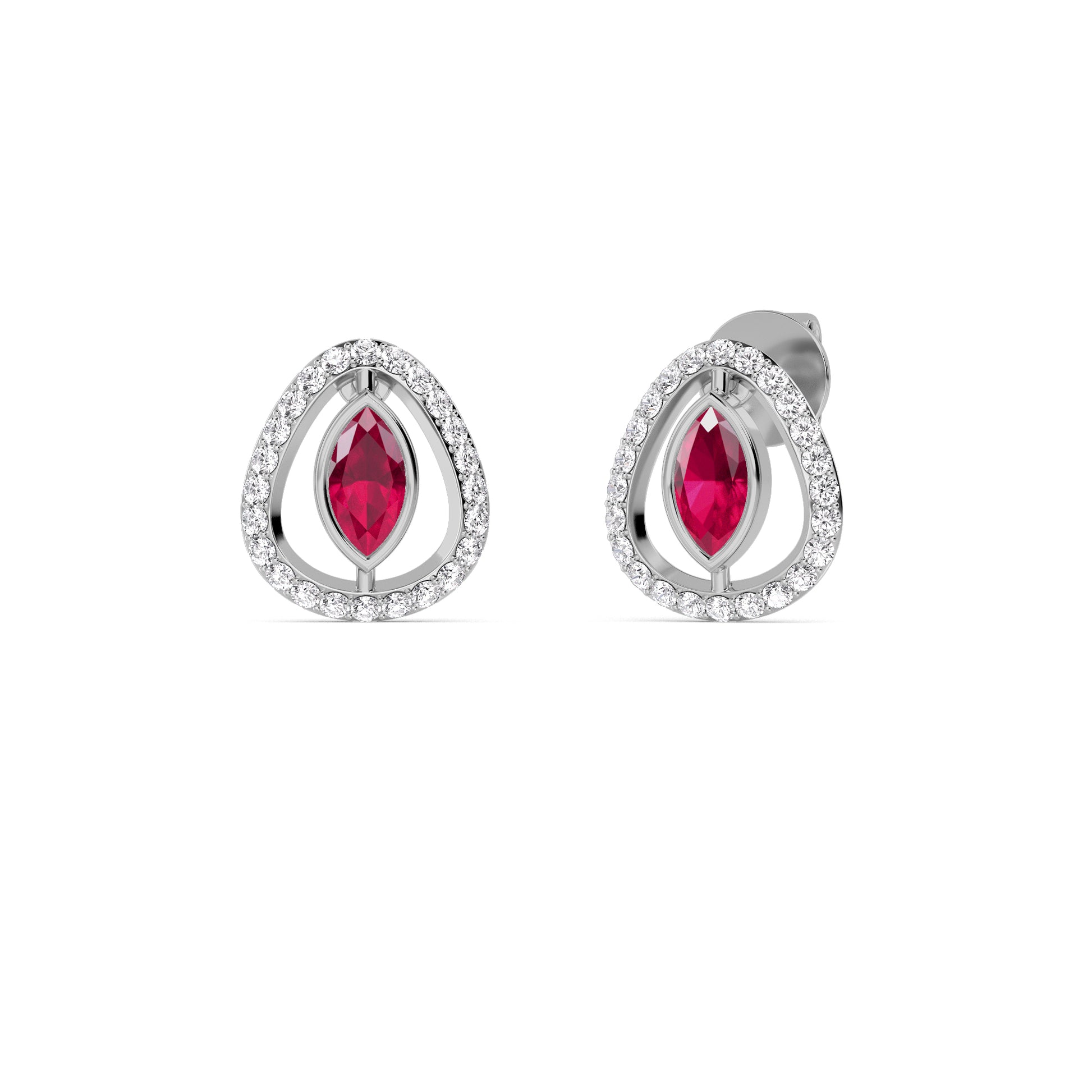 Marquise Ruby Diamond Halo Stud Earrings