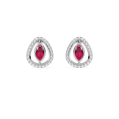 White Gold Ruby Diamond Teardrop Stud Earrings