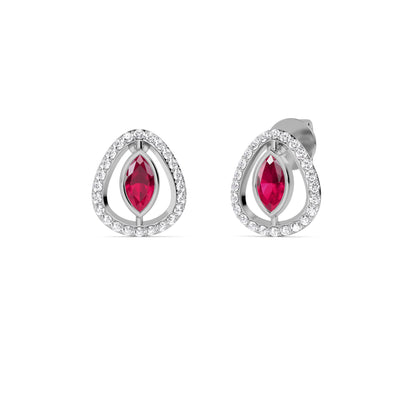 White Gold Ruby Diamond Teardrop Stud Earrings
