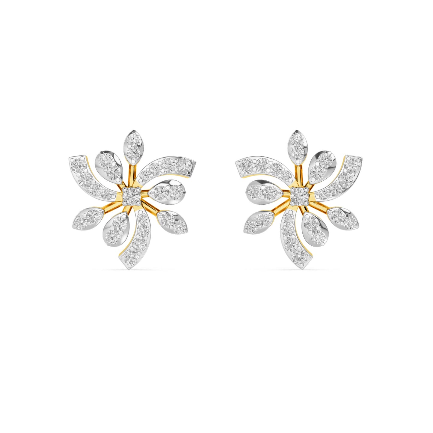 Two-Tone Diamond Starburst Petal Stud Earrings