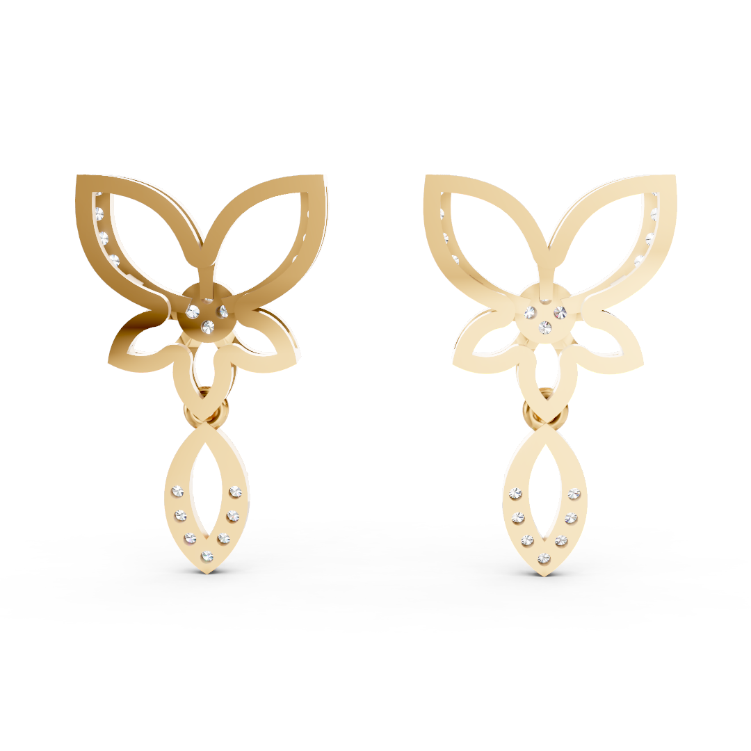 Yellow Gold Open Floral Diamond Drop Earrings