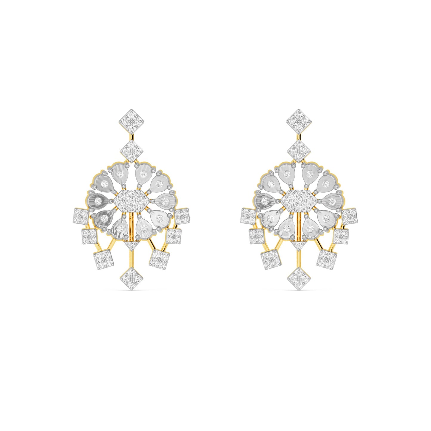 Yellow Gold Multi-Shape Diamond Chandelier Earrings