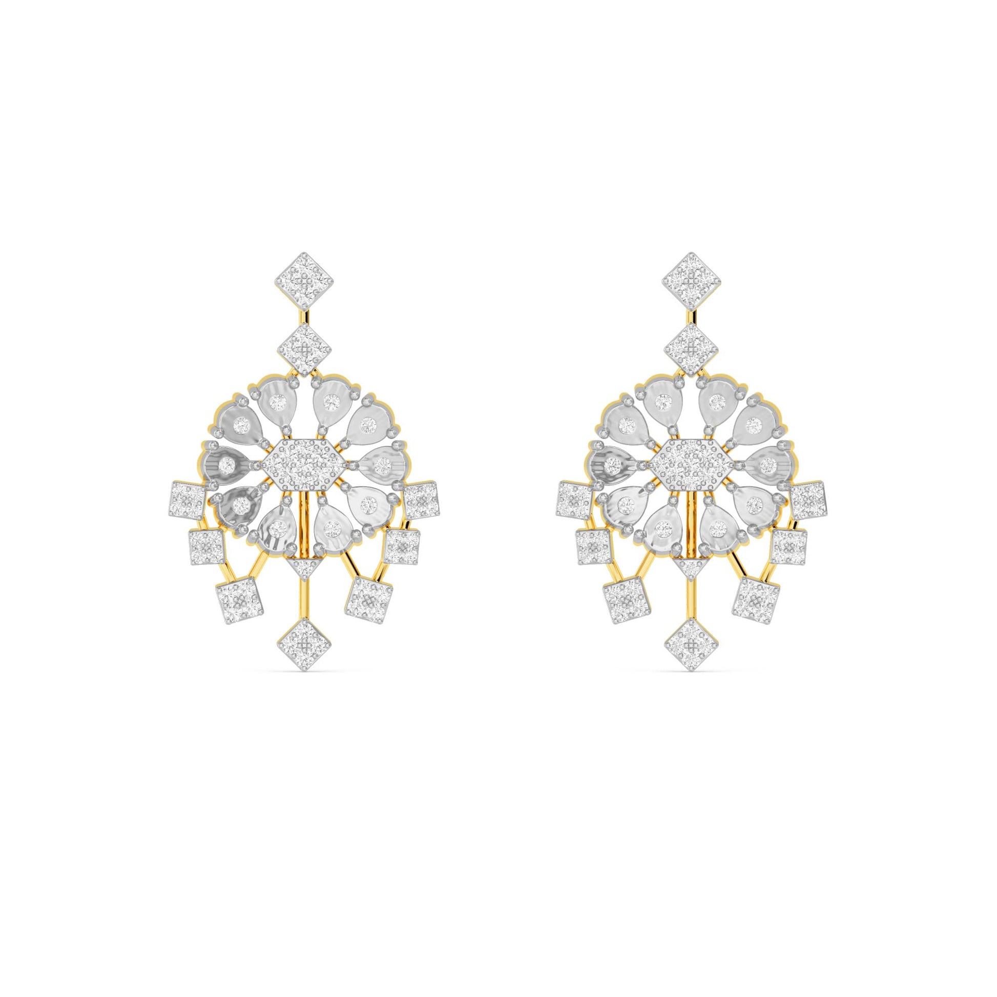 Yellow Gold Multi-Shape Diamond Chandelier Earrings