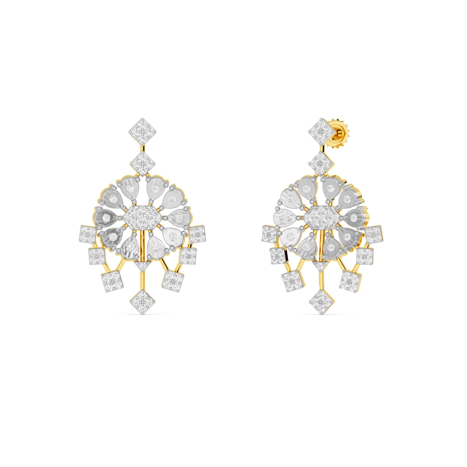 Yellow Gold Multi-Shape Diamond Chandelier Earrings