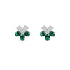 White Gold Emerald Diamond Flower Stud Earrings