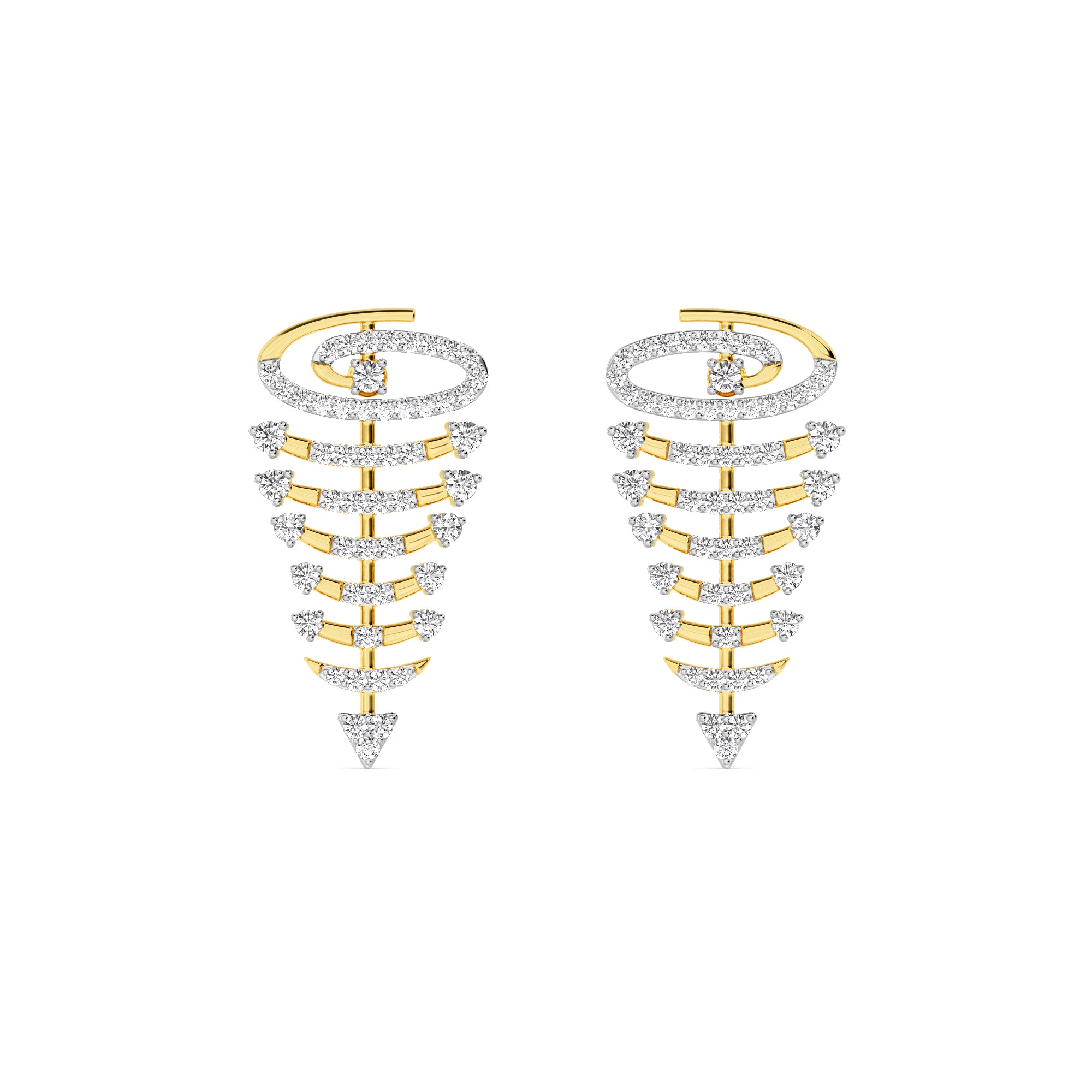 Yellow Gold Spiral Diamond Drop Earrings